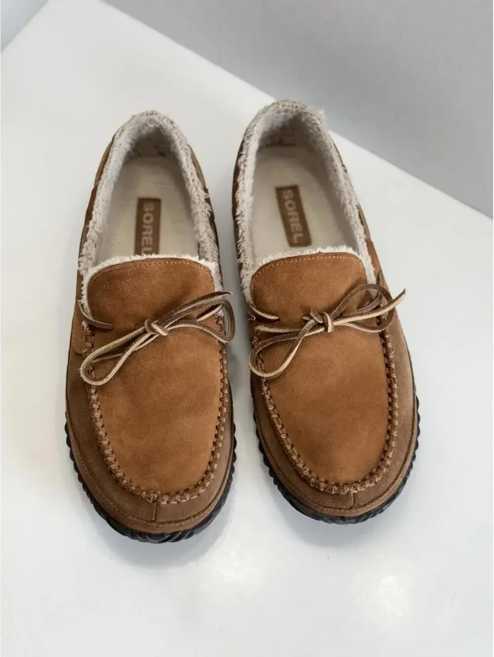 Sorel Maddox Moc Slipper Men's Brown Suede Faux Fur Lined Comfort Shoes Size 9.5